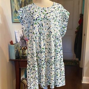 Michelle McDowell  Blue Floral Tiered Ruffle Sleeve Dress size XL
